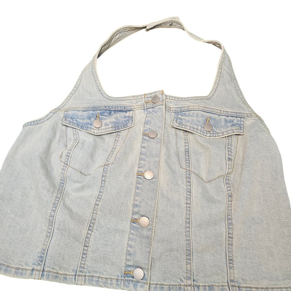 Universal Threads Denim Jean Button Up Crop Halter Size XXL NWT Boho Grunge Chic